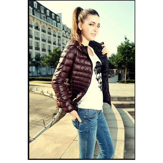 Casual Trendy Women's Basic Slim Down Jacket With Hood