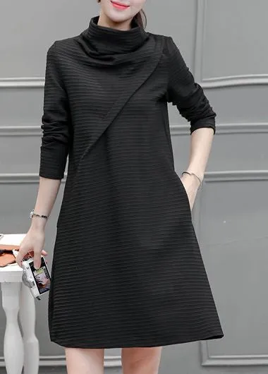 Chic High Neck Long Sleeve Black Dress