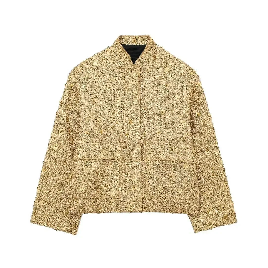 Chic long sleeves Sequined Bomber Jacket Fall coat