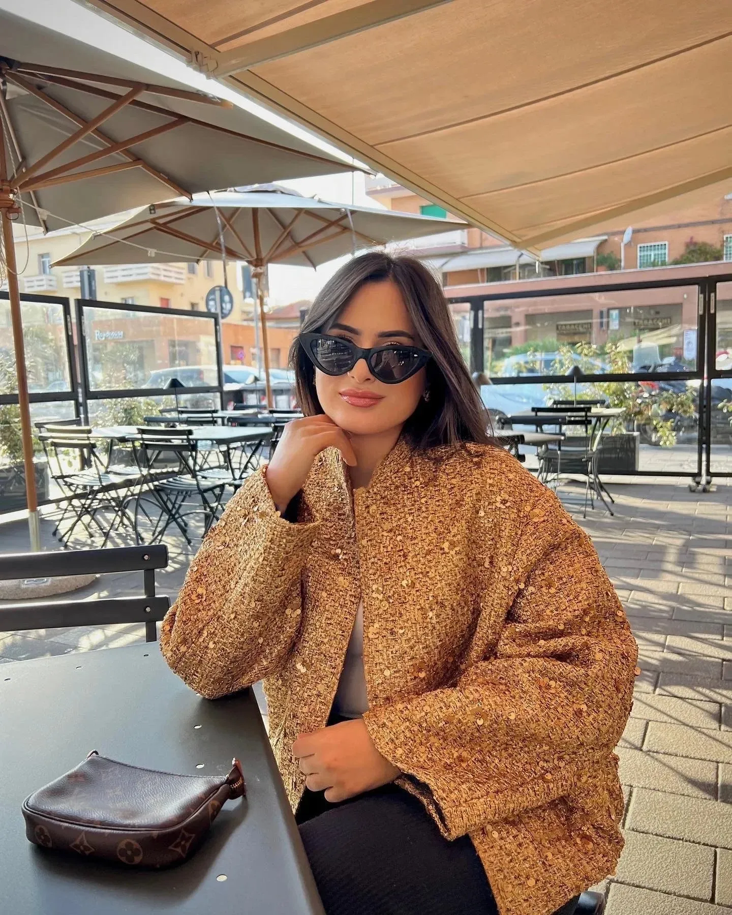 Chic long sleeves Sequined Bomber Jacket Fall coat