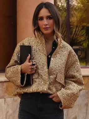 Chic long sleeves Sequined Bomber Jacket Fall coat