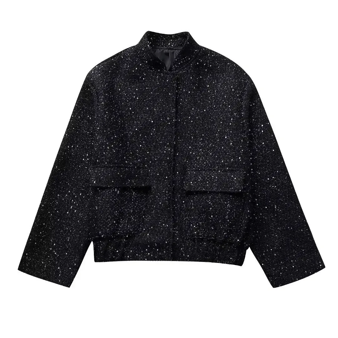 Chic long sleeves Sequined Bomber Jacket Fall coat