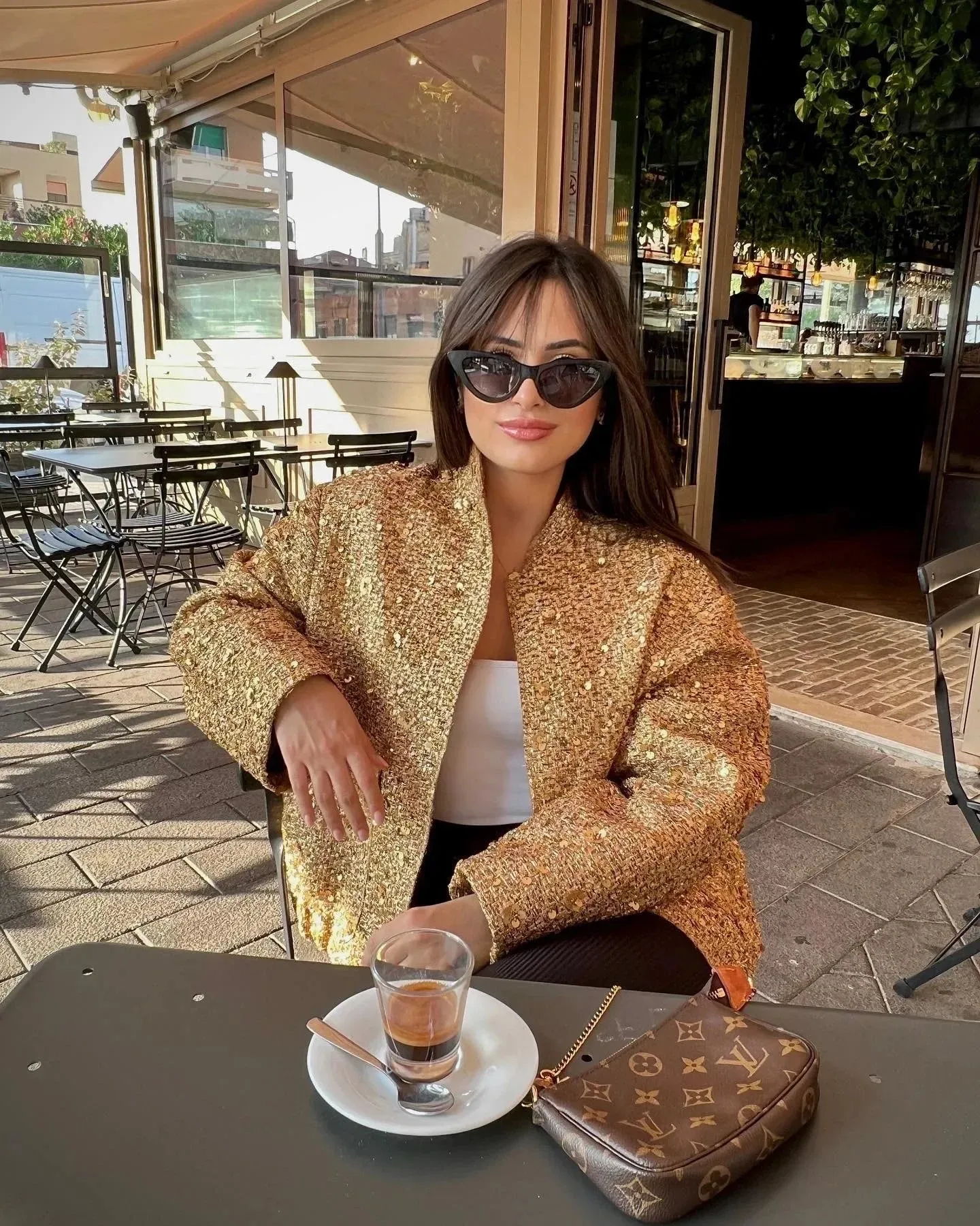 Chic long sleeves Sequined Bomber Jacket Fall coat