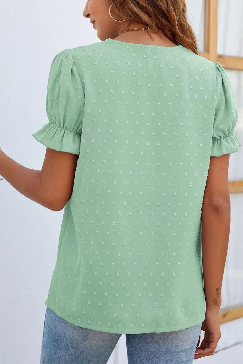 CHIFFON LACE V NECK DOT BLOUSE