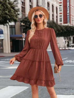 Cinnamon Swiss Dots Lace Detail Dress