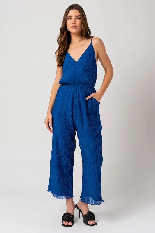 Cobalt Pleated Surplice Jumpsuit