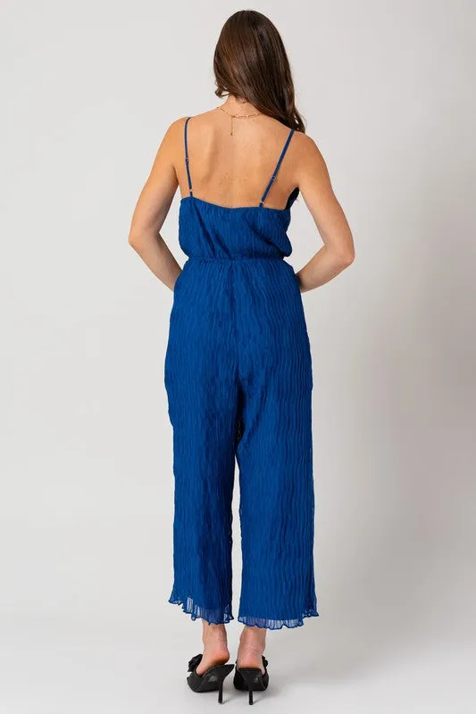 Cobalt Pleated Surplice Jumpsuit