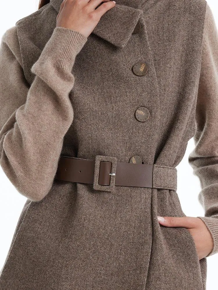 Coffee Brown Washable Wool Cloak And Vest Two-piece Set