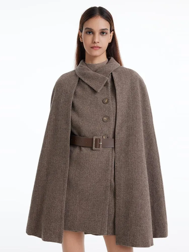 Coffee Brown Washable Wool Cloak And Vest Two-piece Set