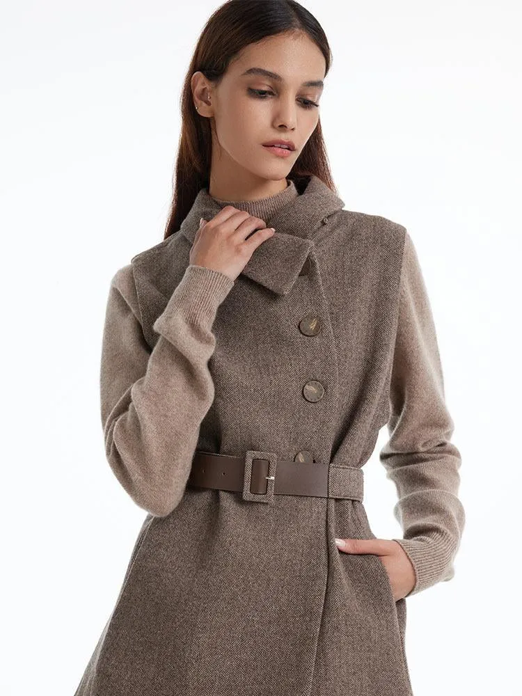 Coffee Brown Washable Wool Cloak And Vest Two-piece Set