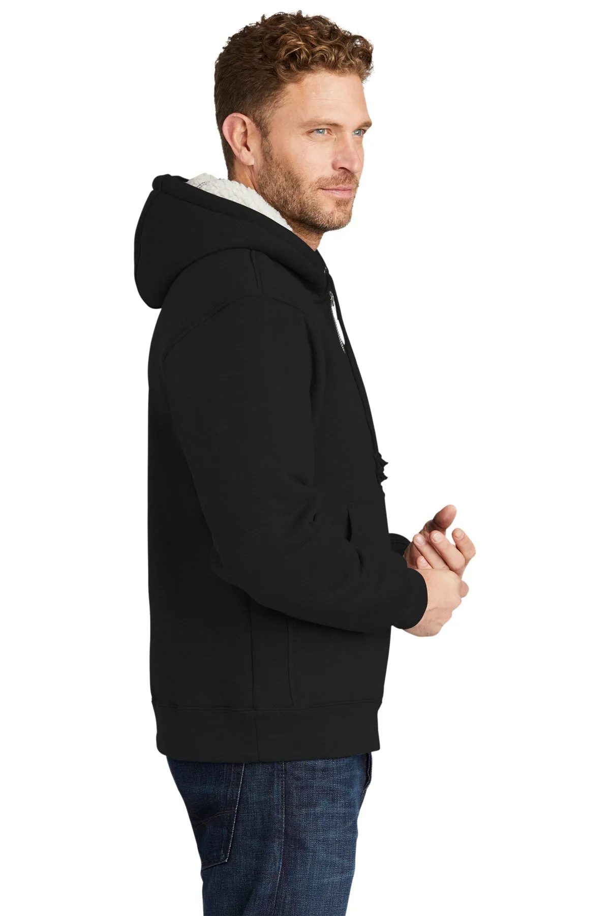 CornerStone Sherpa-Lined Hooded Fleece Jacket, Black