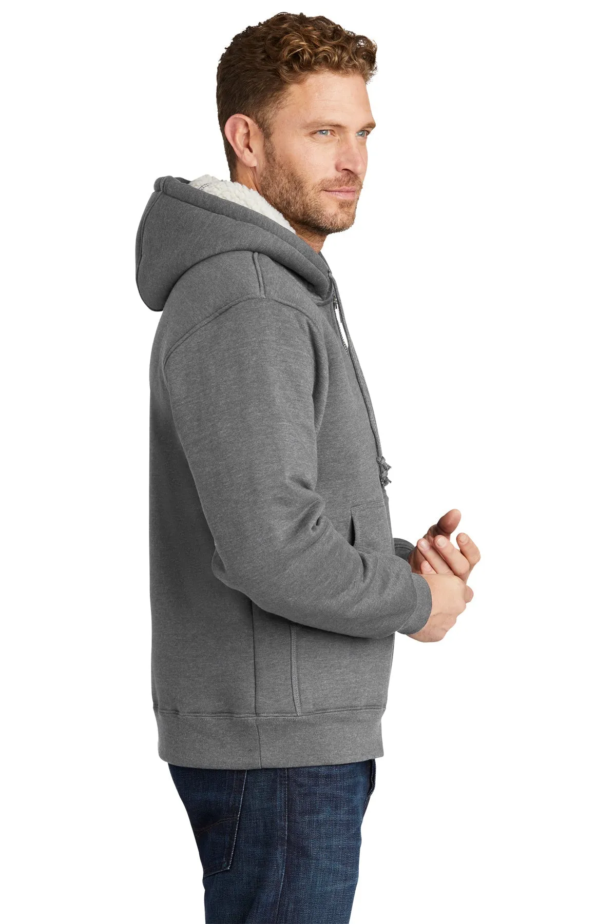 CornerStone Sherpa-Lined Hooded Fleece Jacket, Grey