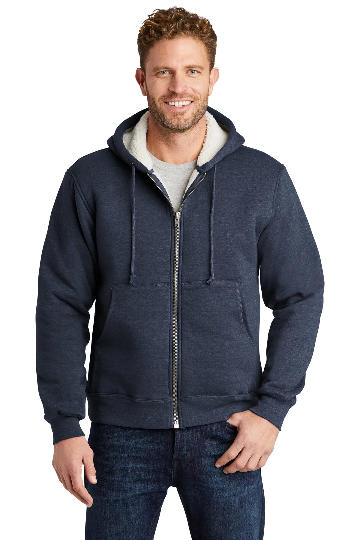 CornerStone Sherpa-Lined Hooded Fleece Jacket, Navy