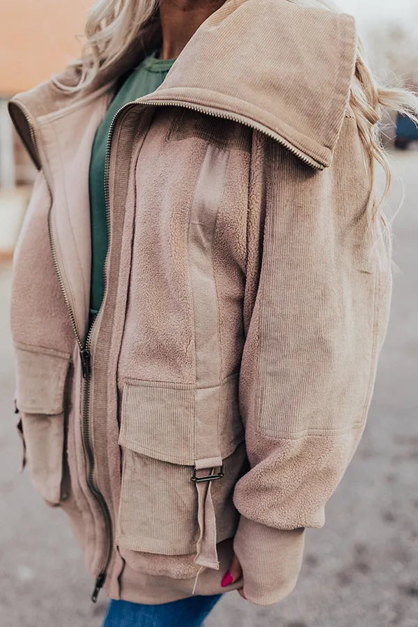 Cozy World Sherpa Corduroy Jacket in Iced Latte