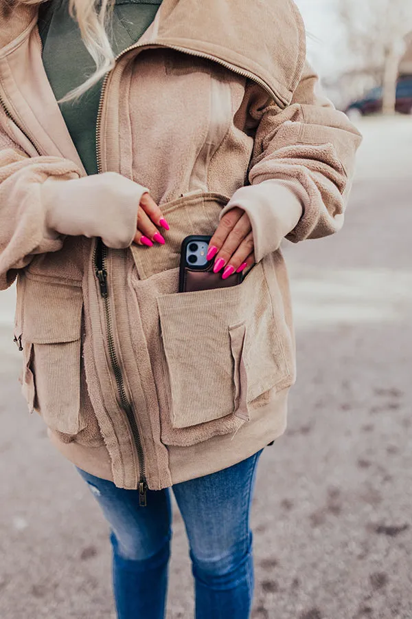 Cozy World Sherpa Corduroy Jacket in Iced Latte