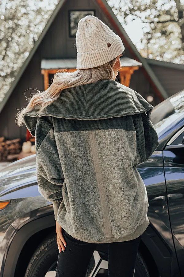 Cozy World Sherpa Corduroy Jacket in Olive