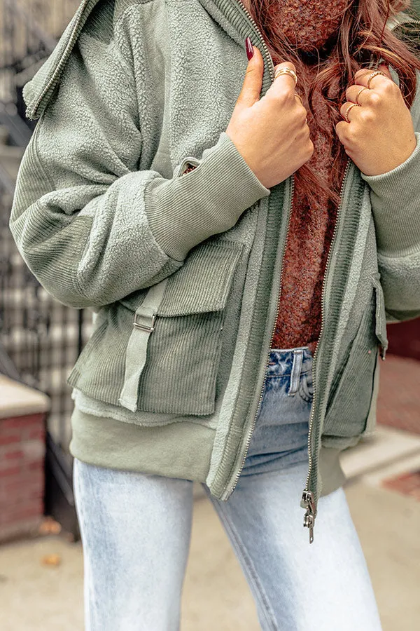 Cozy World Sherpa Corduroy Jacket in Olive