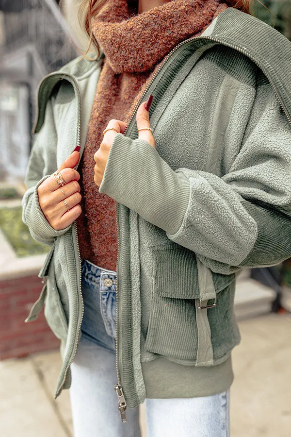 Cozy World Sherpa Corduroy Jacket in Olive