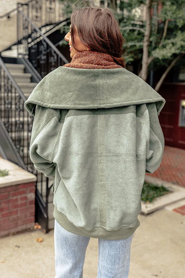 Cozy World Sherpa Corduroy Jacket in Olive