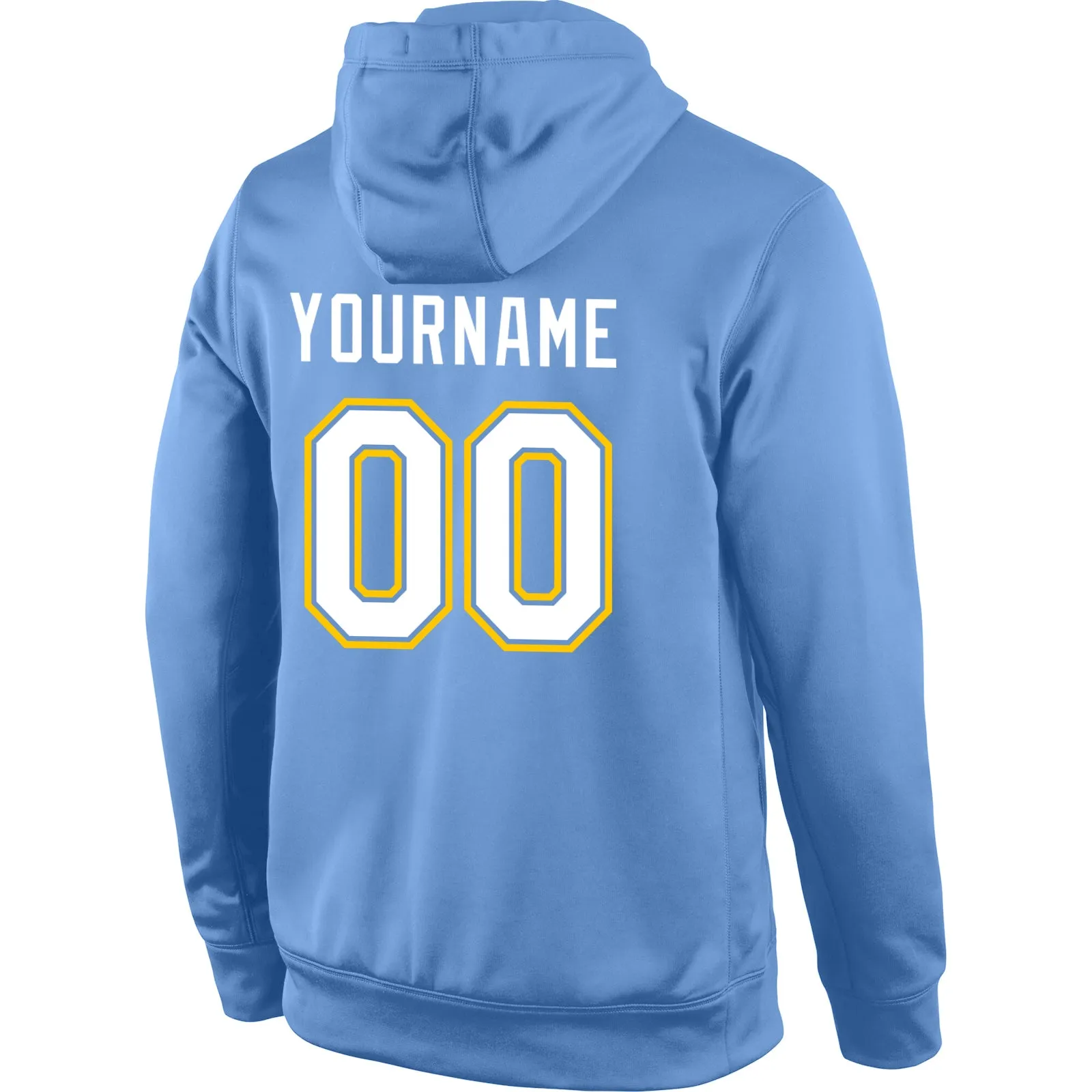 Custom Stitched Light Blue White-Gold Sports Pullover Sweatshirt Hoodie