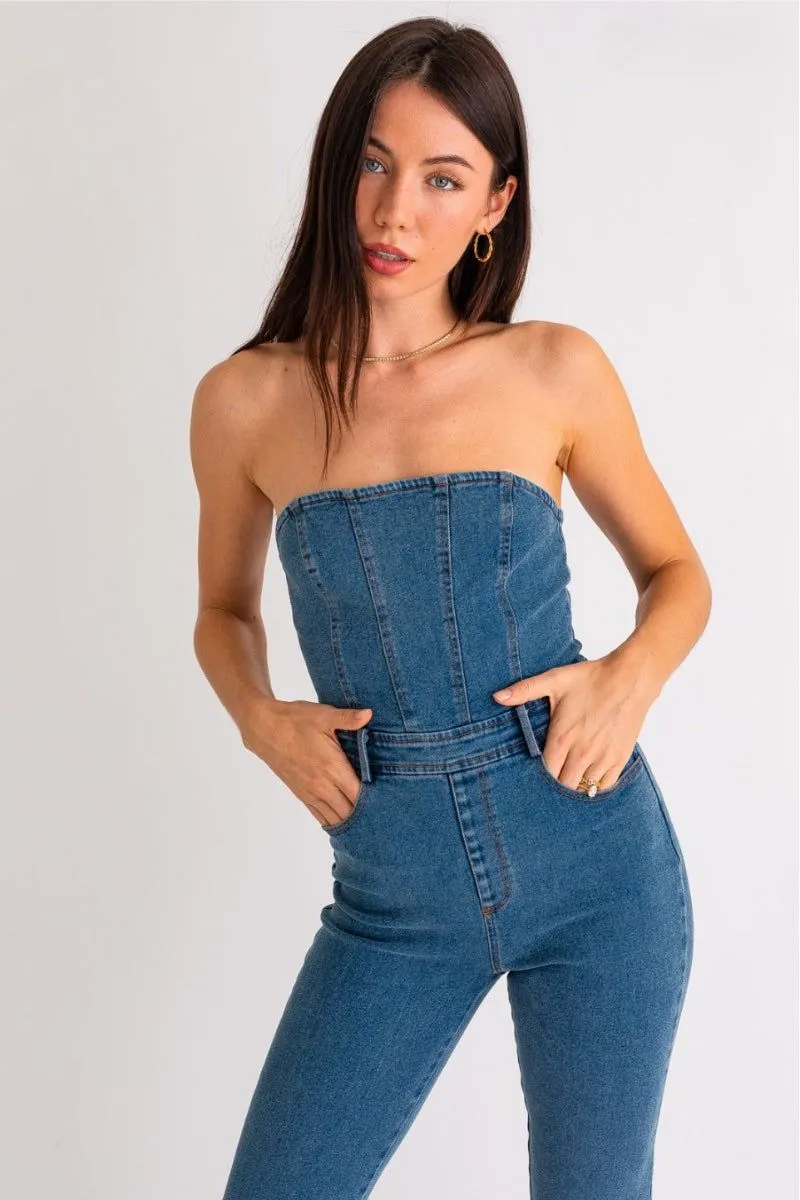 Denim Strapless Jumpsuit