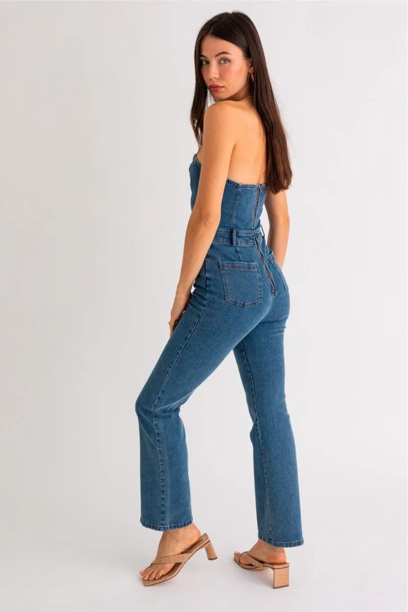 Denim Strapless Jumpsuit