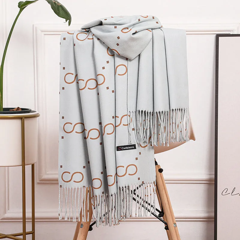 Double Sided Cotton Scarf Women Winter Faux Cashmere Scarf Ladies Shawl