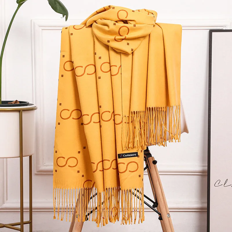 Double Sided Cotton Scarf Women Winter Faux Cashmere Scarf Ladies Shawl