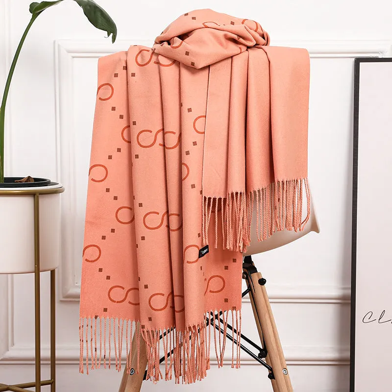 Double Sided Cotton Scarf Women Winter Faux Cashmere Scarf Ladies Shawl