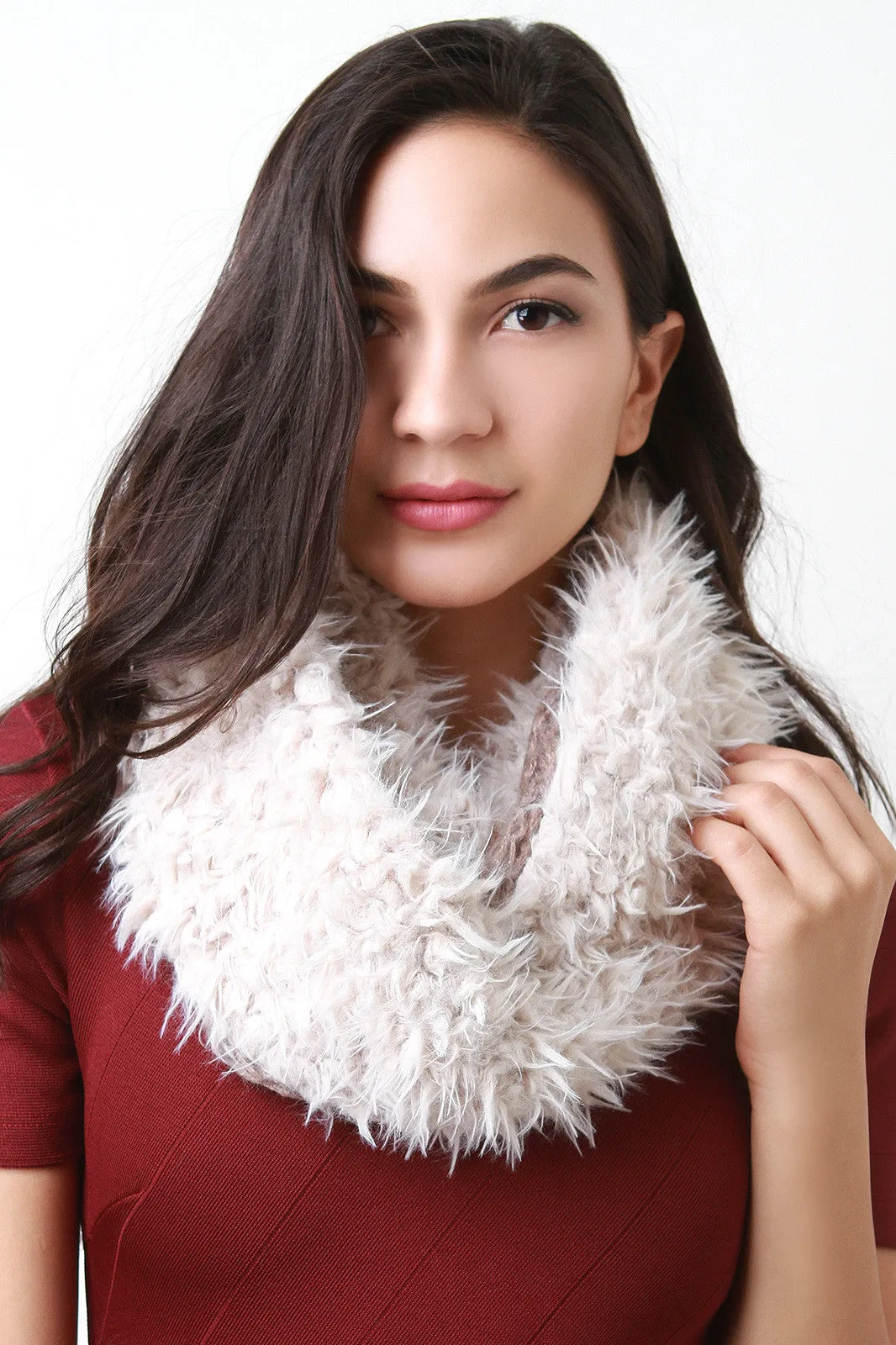 Double Sided Furry and Chunky Knit Circle Scarf