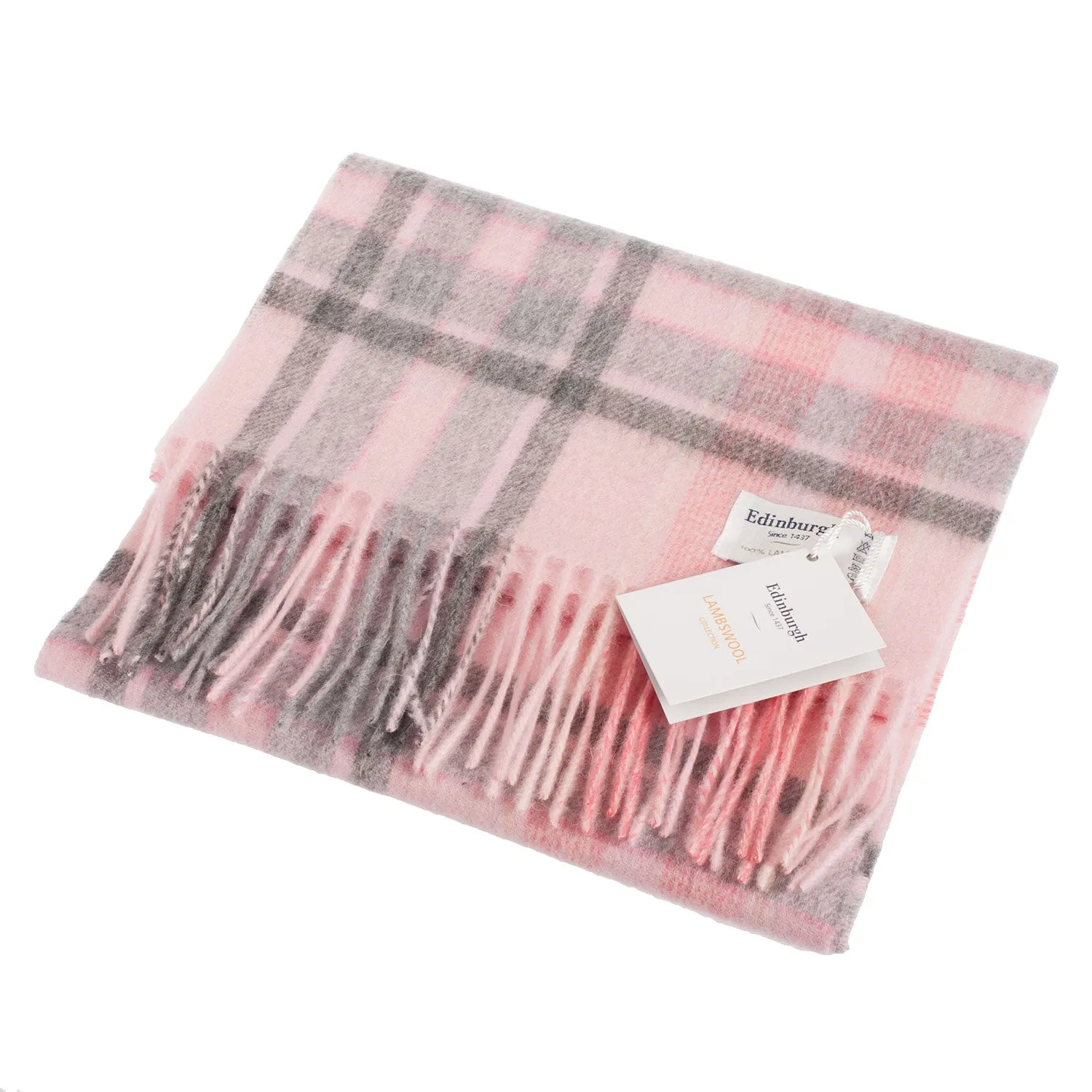 Edinburgh 100% Lambswool Scarf  Henold - Lt Pink/Derby Grey