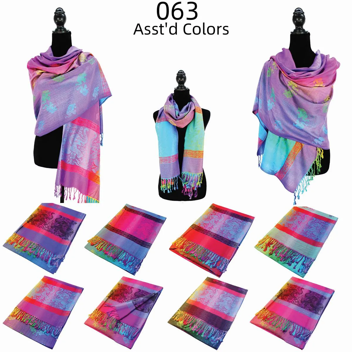 Elephants Colorful Pashmina Shawls 063