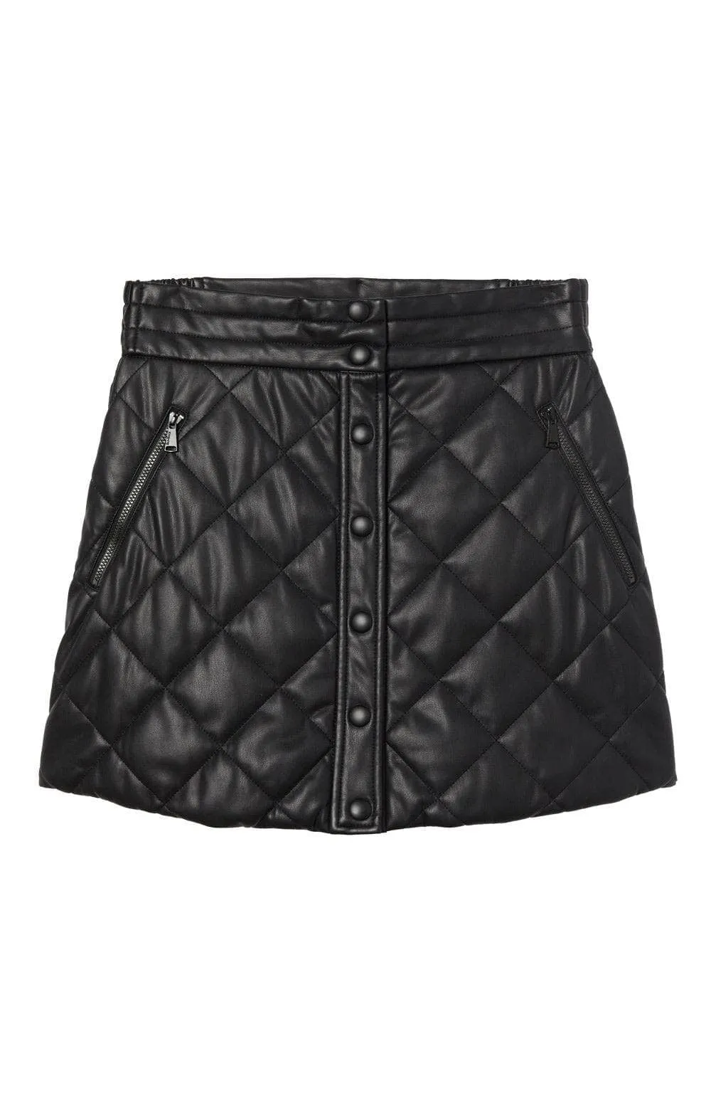 Emilia A-Line Quilted Mini Skirt | Black Faux Leather