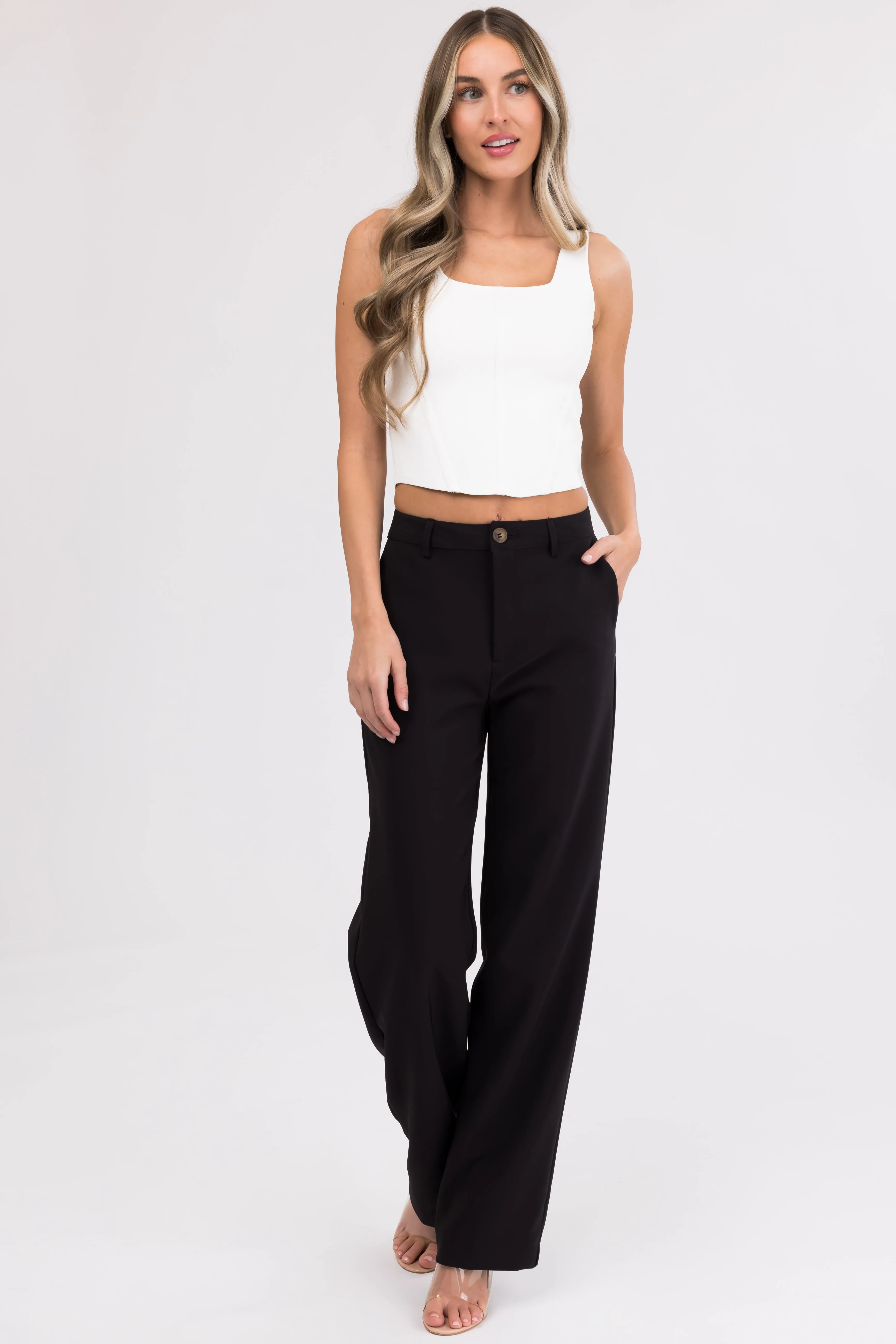 Emily Black Straight Leg Dress Pants