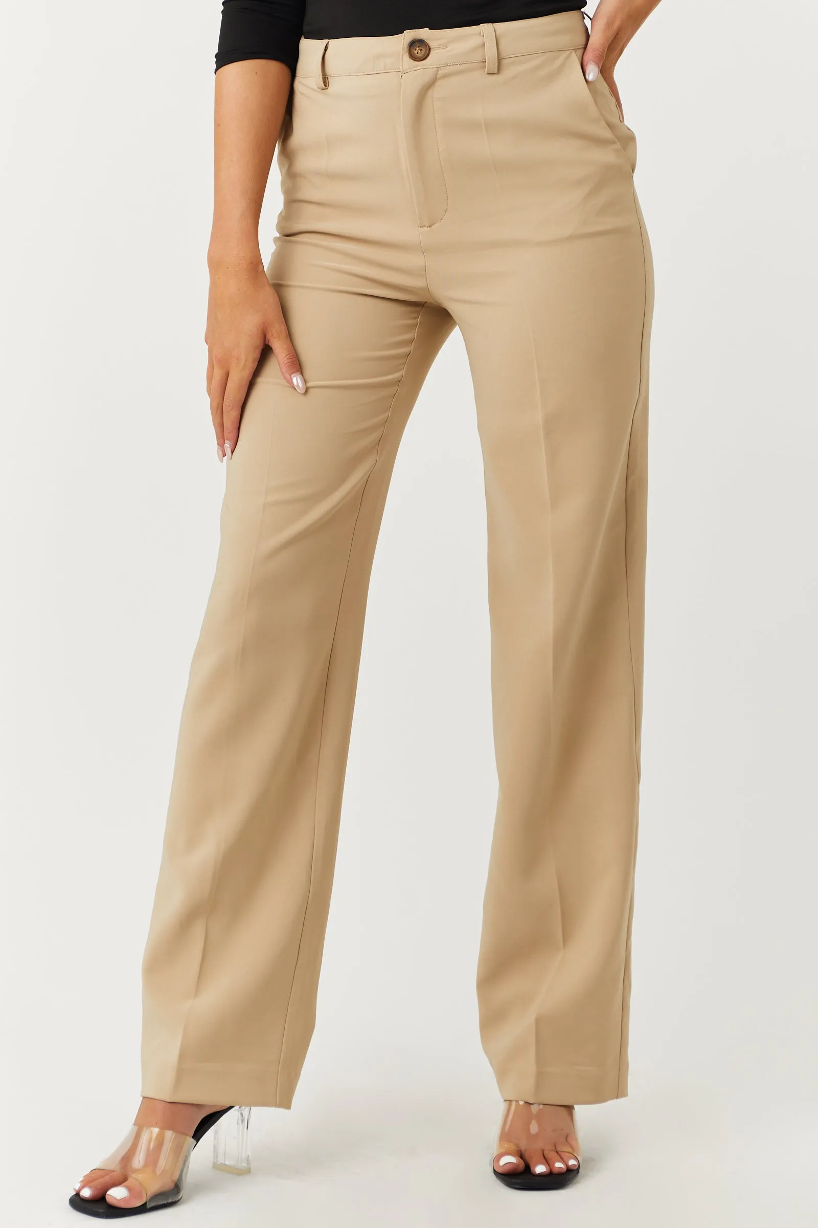 Emily Khaki Straight Leg Dress Pants