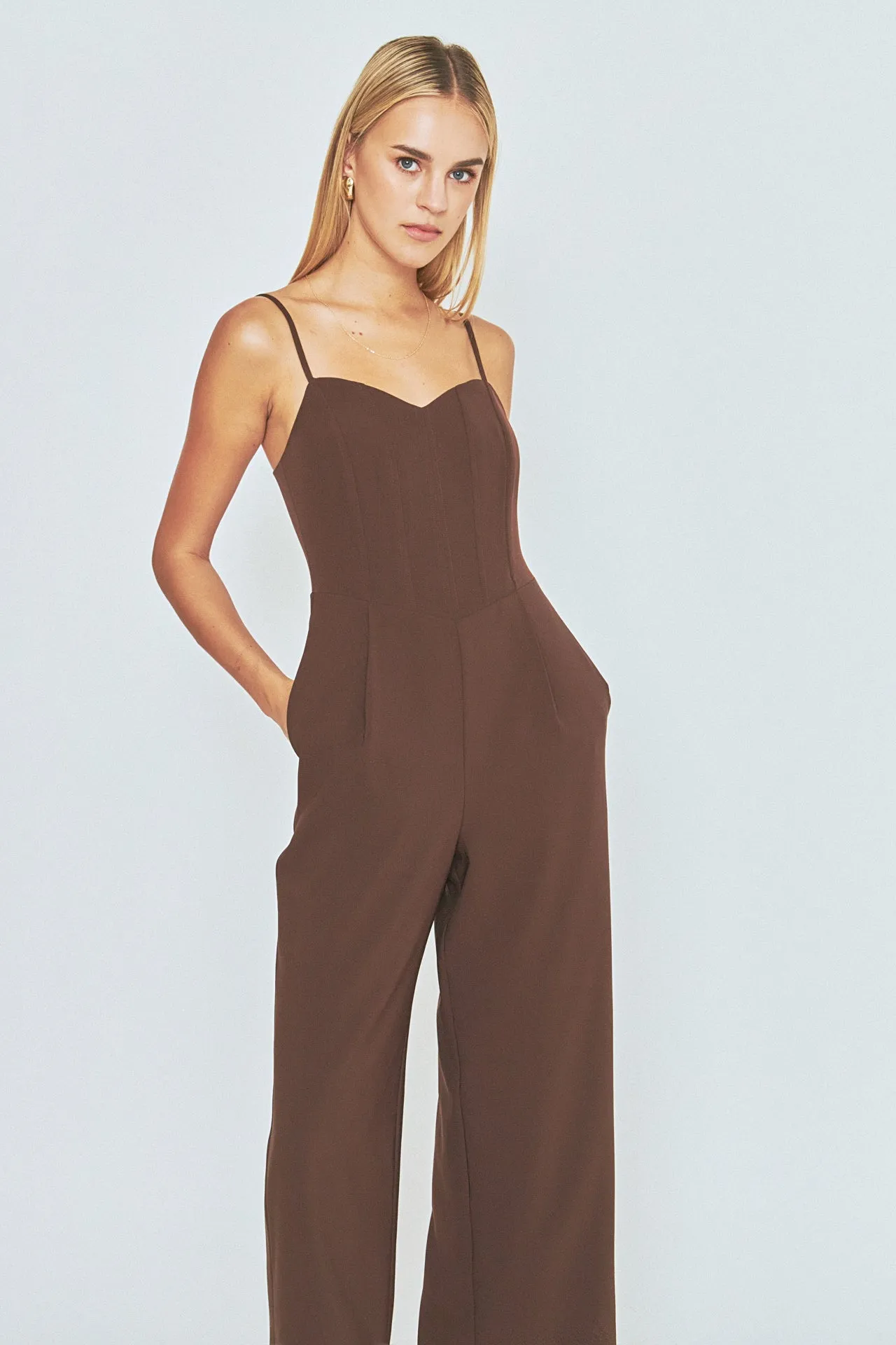 Endless Rose - Adjustable Bustier Wide Leg Jumpsuit