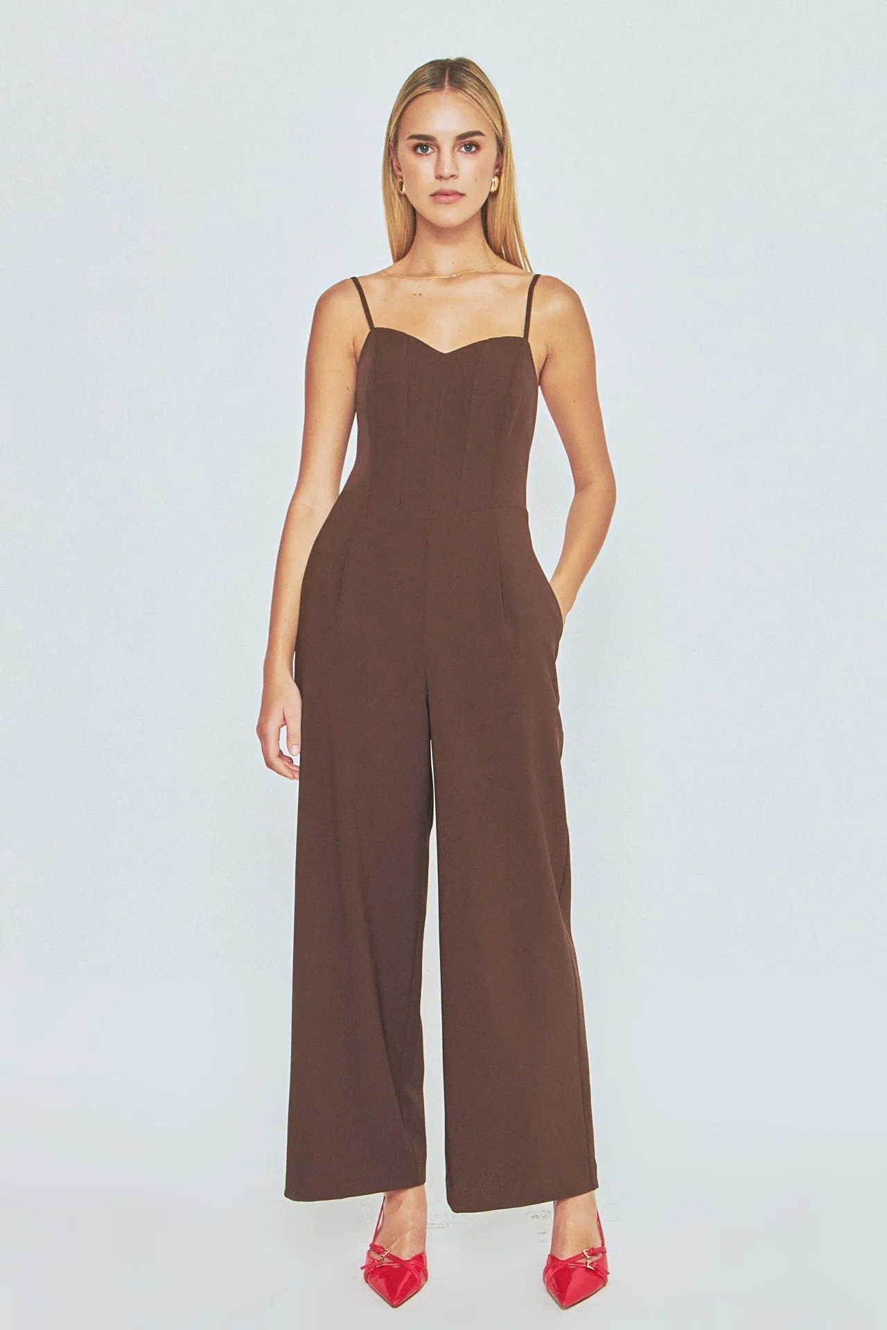 Endless Rose - Adjustable Bustier Wide Leg Jumpsuit