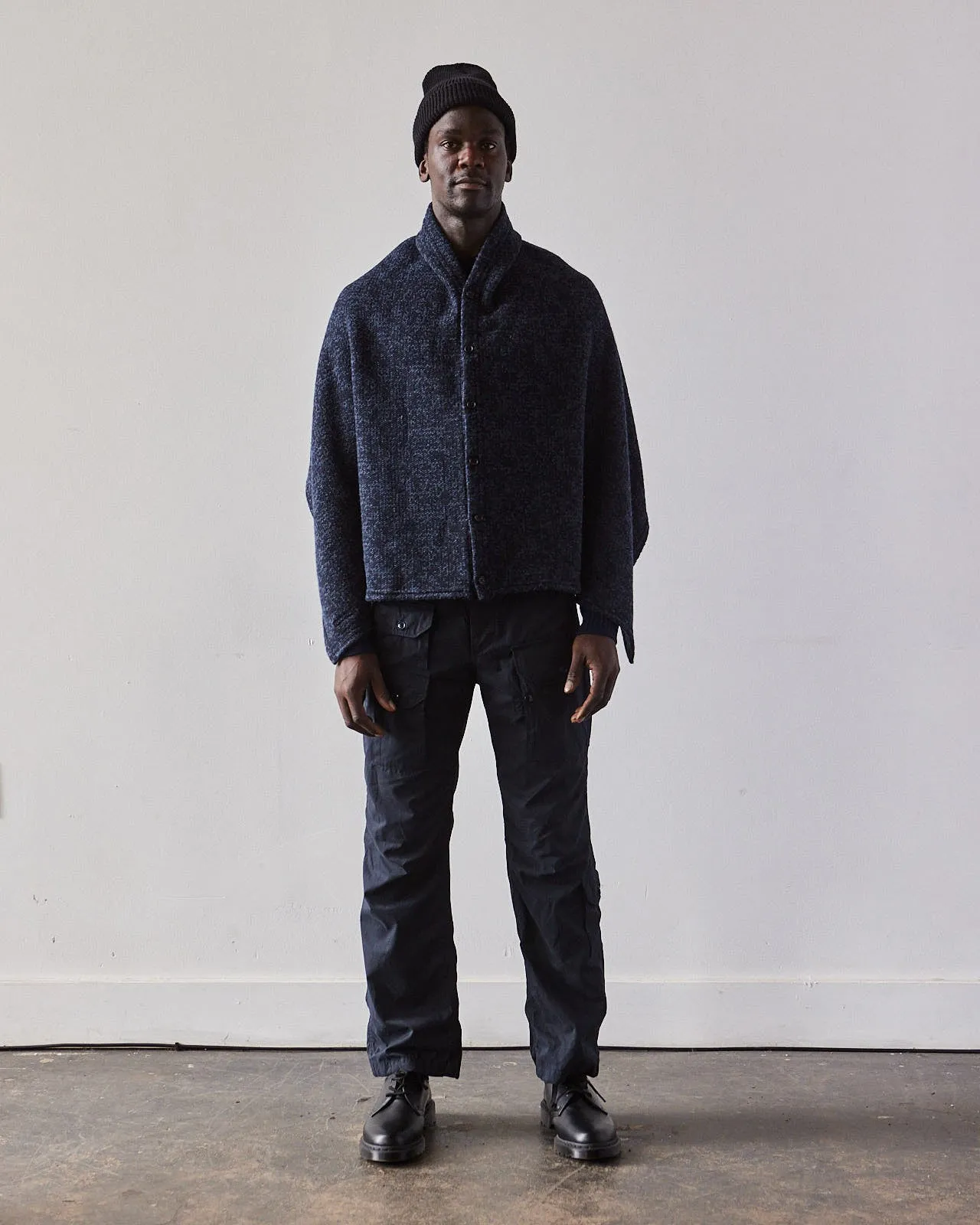 Engineered Garments Button Shawl, Heather Navy Sweater Knit