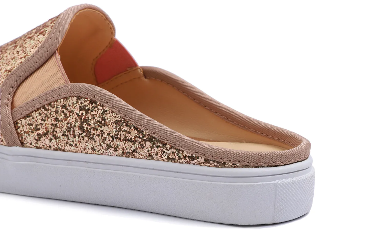 Feversole Women's Sport Mules Slip On Loafers Fashion Backless Sneakers Rose Gold Glitter