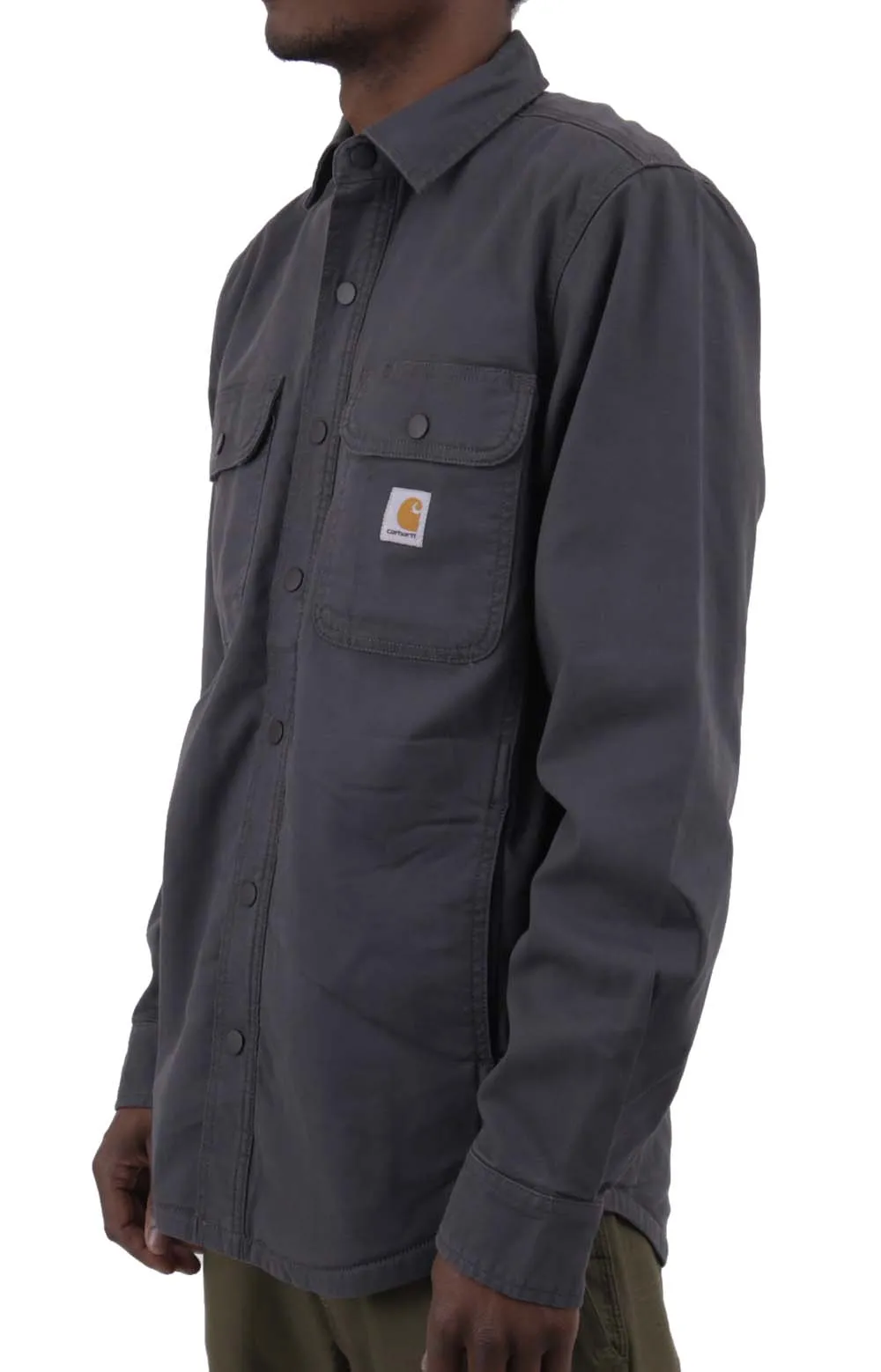 Fleece-Lined Canvas Shirt Jacket with Rugged Flex - Shadow