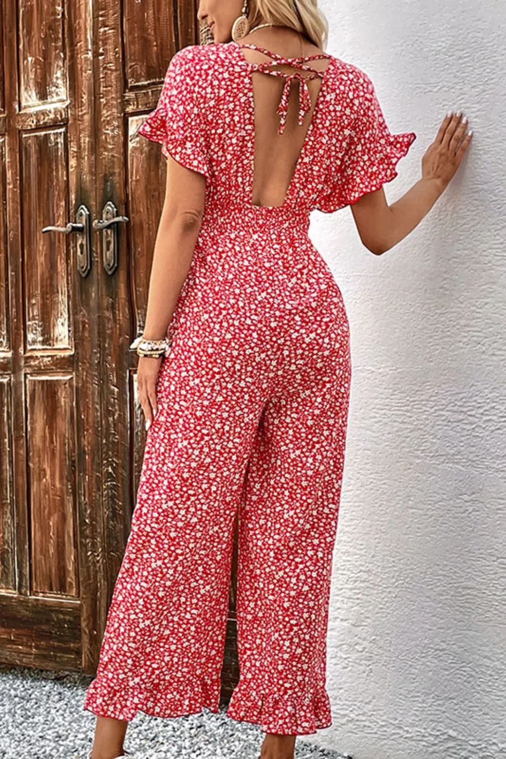 Floral Tie Back Ruffled Vacation Jumpsuit