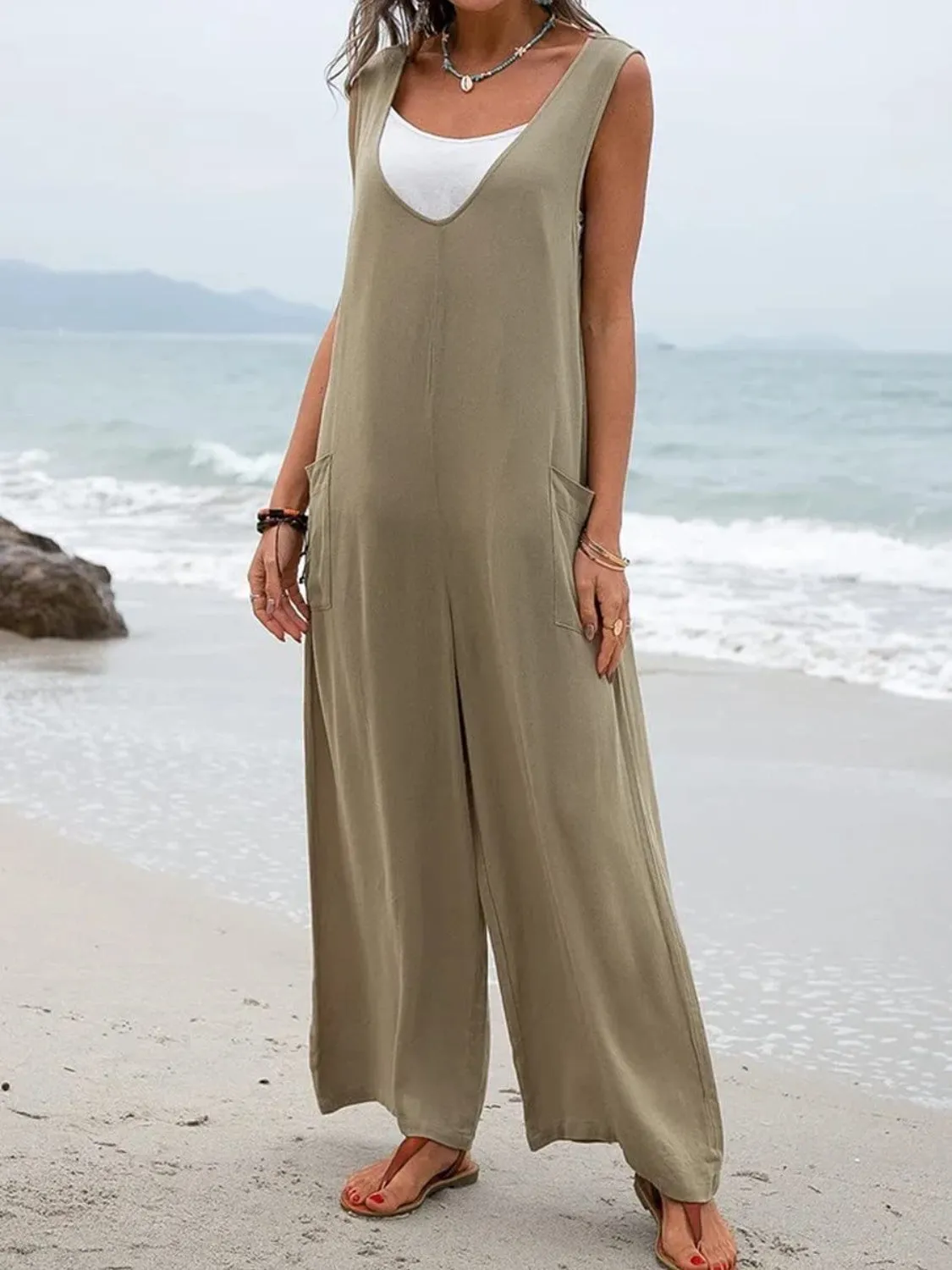 Full Size Beachy Jumpsuit with Pockets