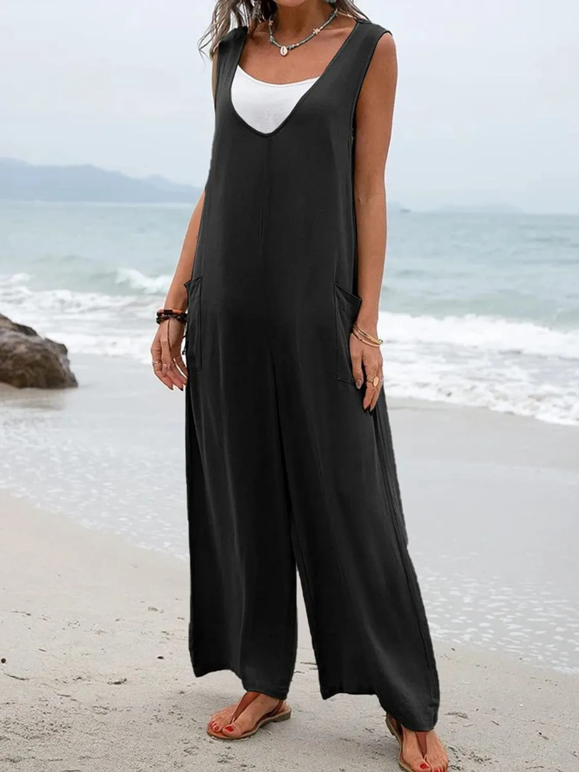 Full Size Beachy Jumpsuit with Pockets