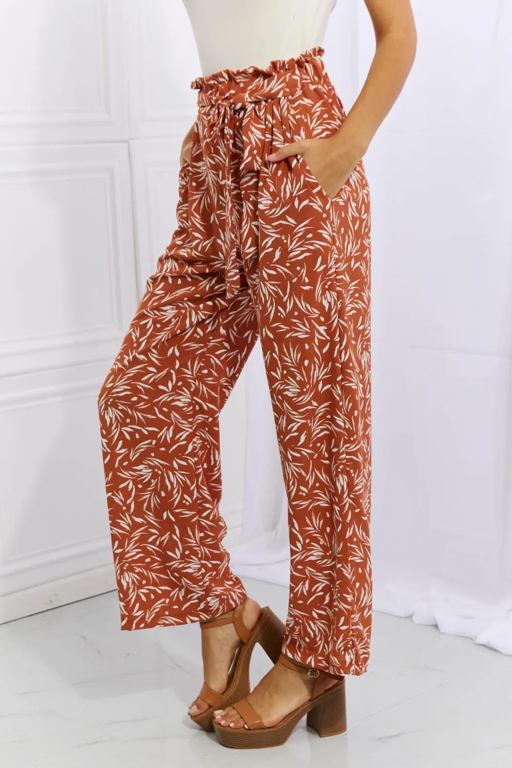 Full Size Printed Pants in Red Orange