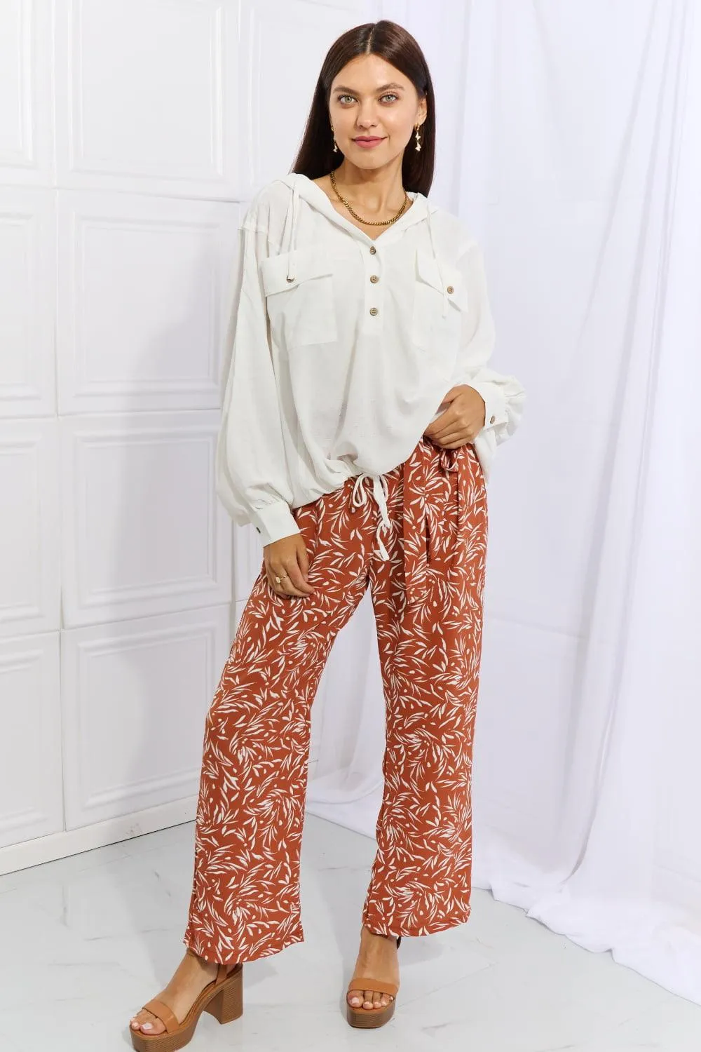 Full Size Printed Pants in Red Orange