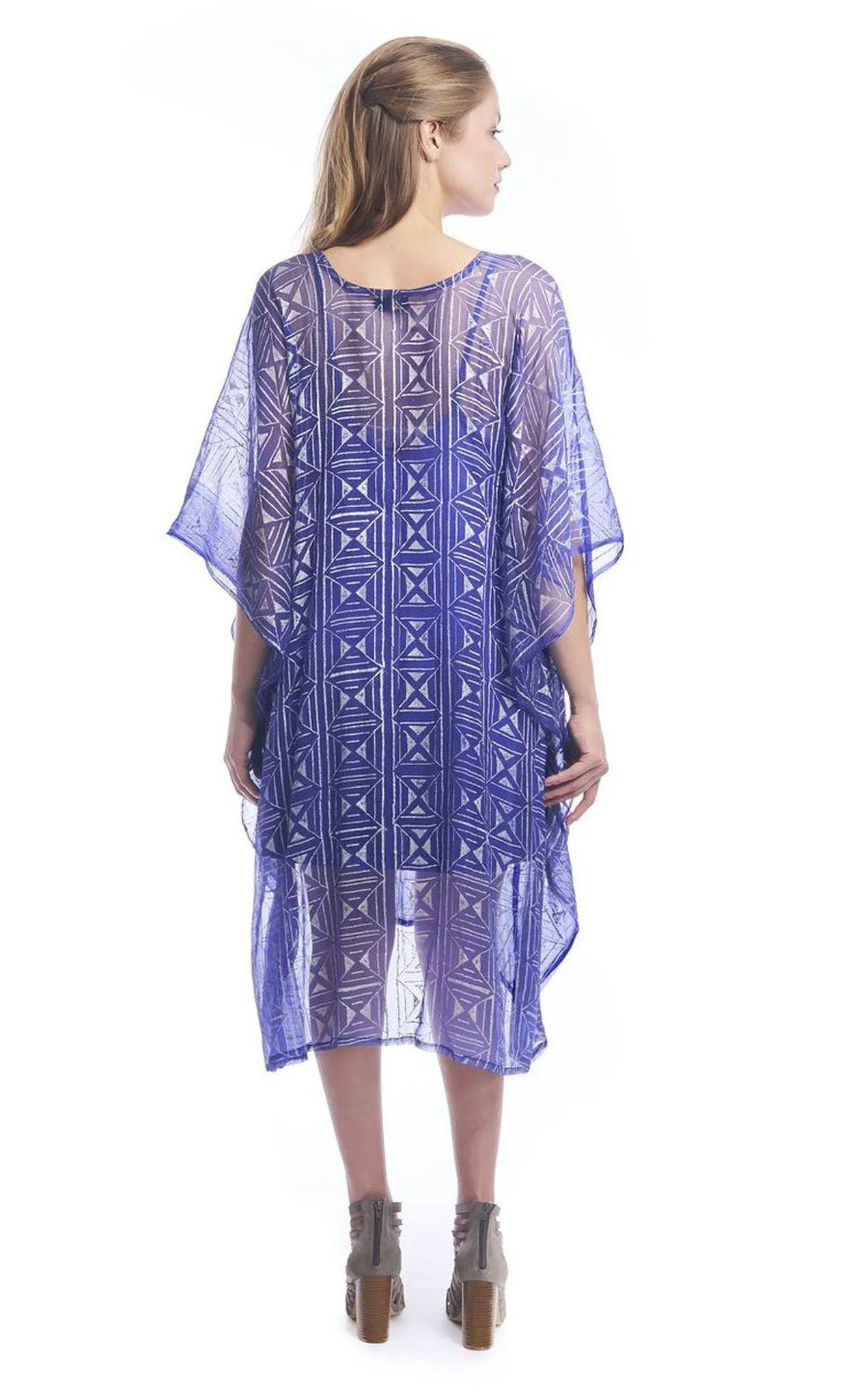 Geo Diamond Midi Caftan in Cobalt Blue   Silver