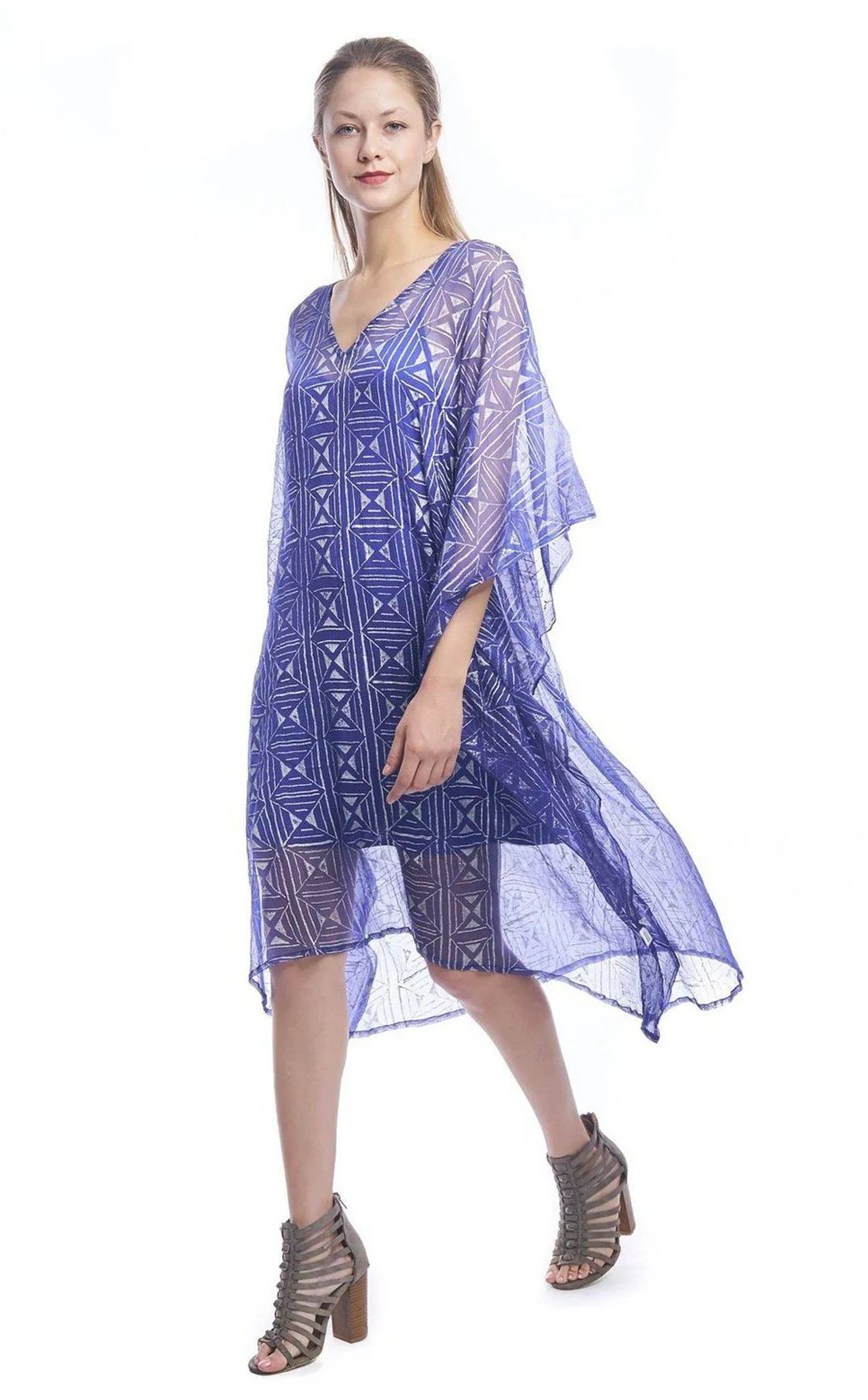 Geo Diamond Midi Caftan in Cobalt Blue   Silver