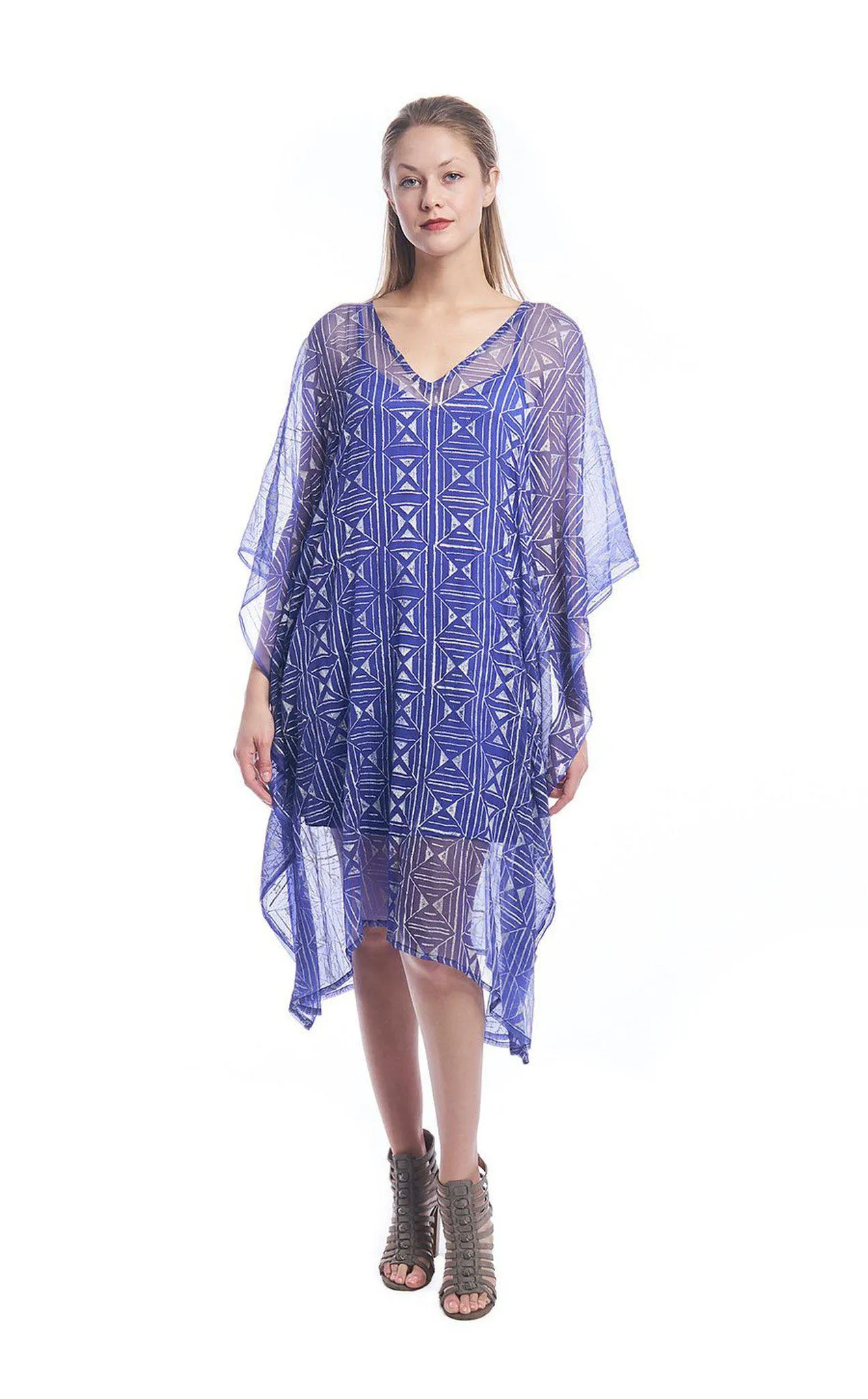 Geo Diamond Midi Caftan in Cobalt Blue   Silver