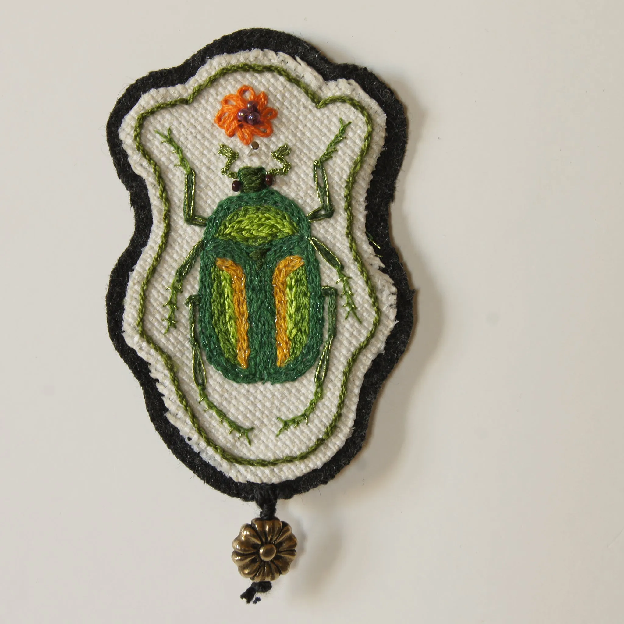 Hand Embroidered Sew On Patch Flower Chafer Beetle