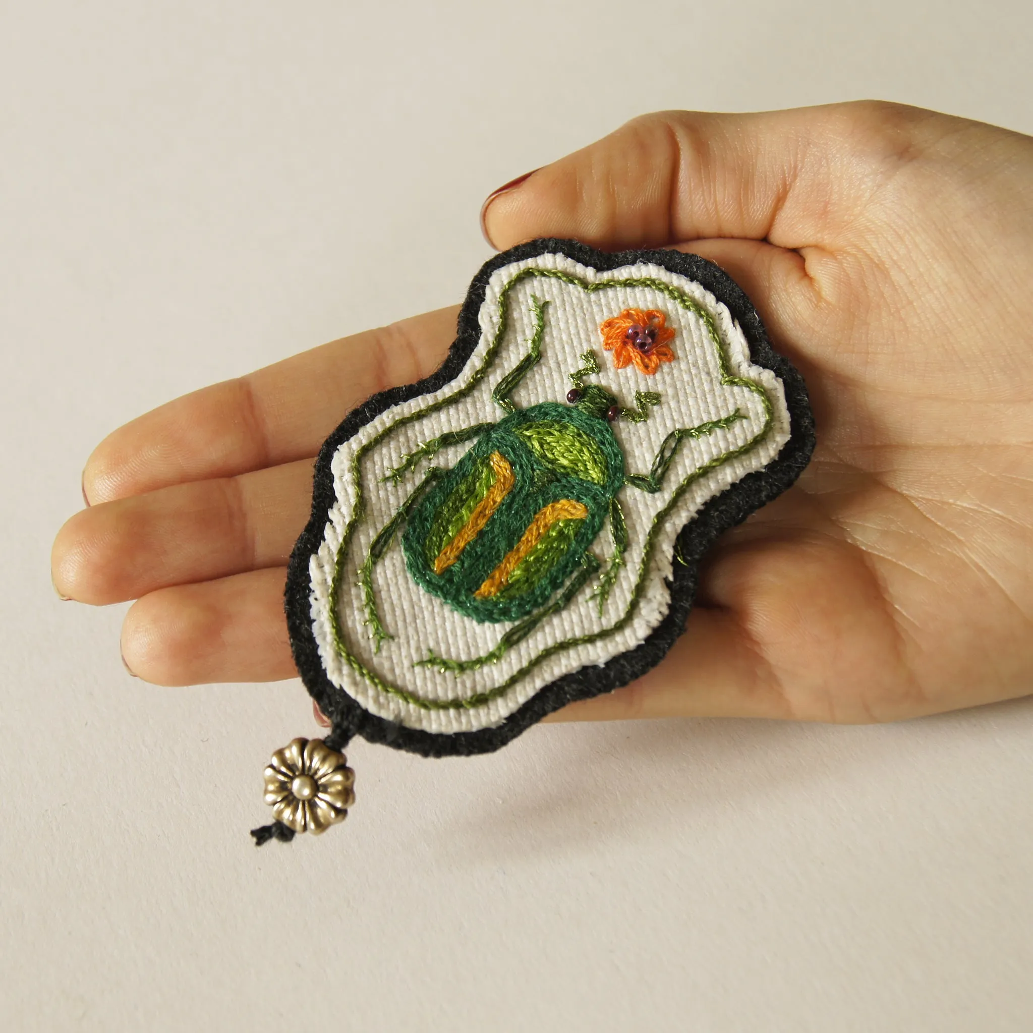 Hand Embroidered Sew On Patch Flower Chafer Beetle